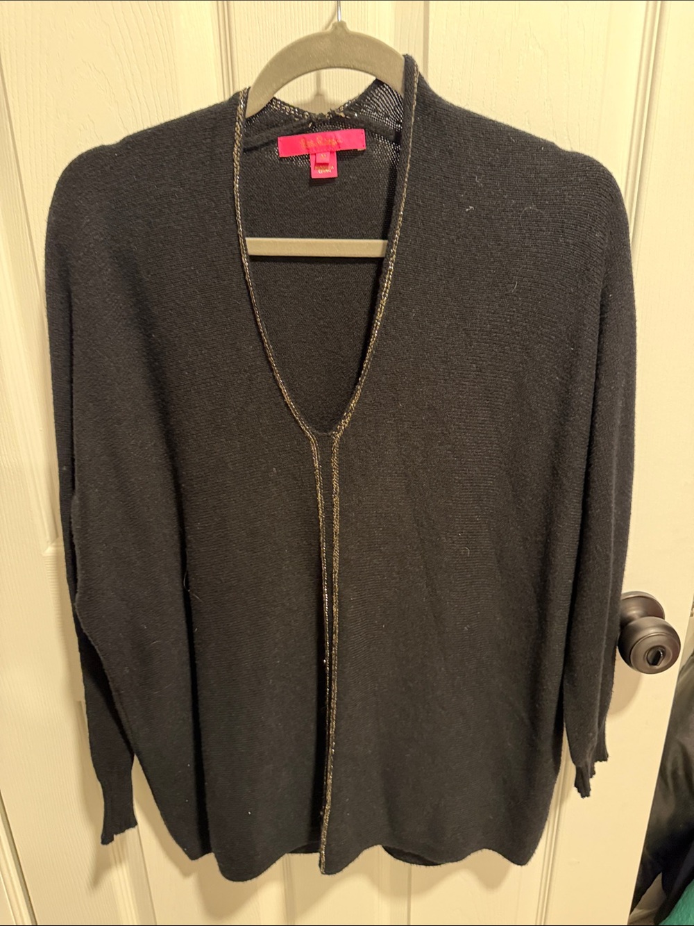 Lilly Pulitzer Black V-Neck Cardigan with Metallic Trim